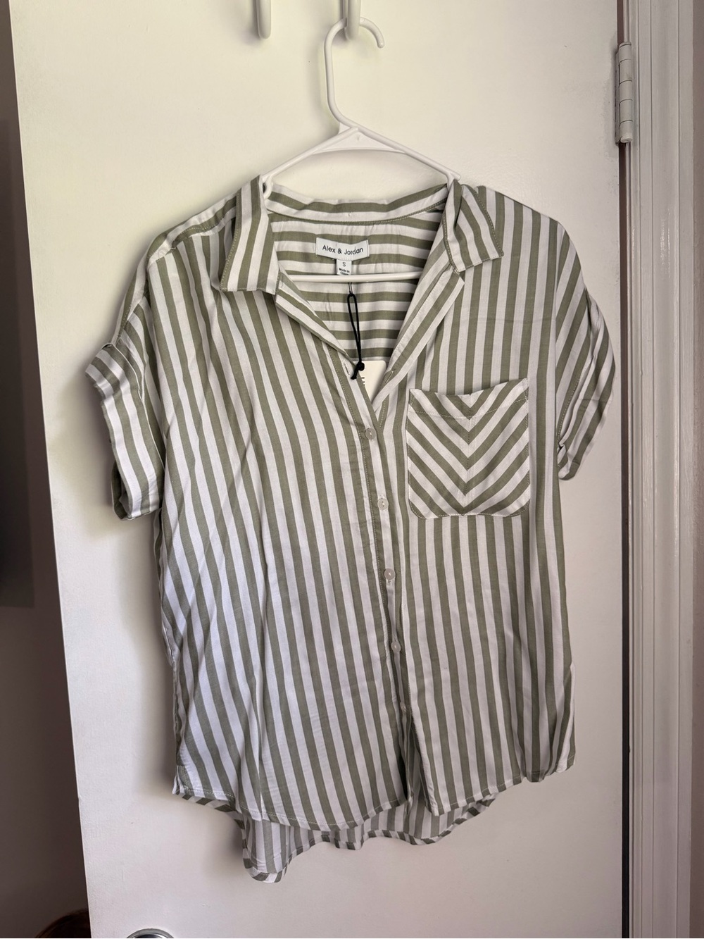 Striped Button Front Shirt - Olive & White